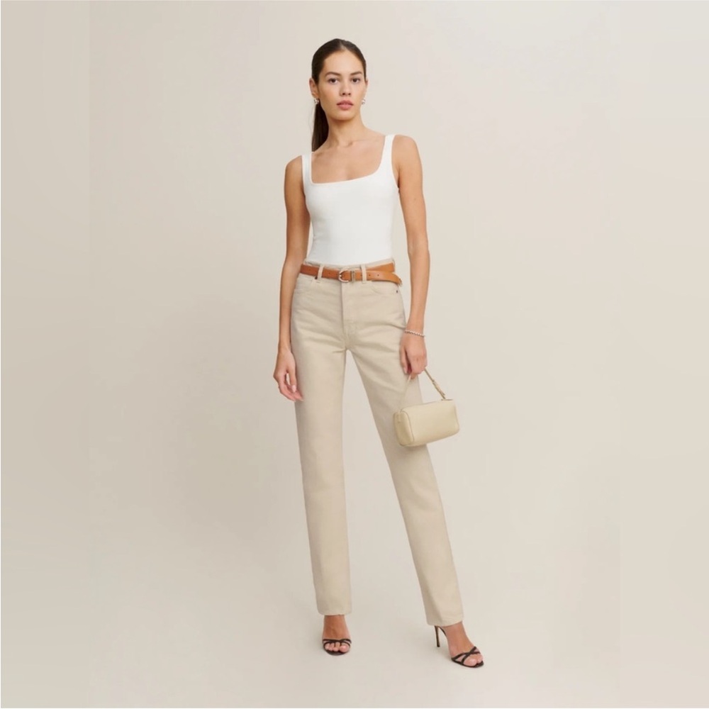Reformation Cynthia High Rise Long Straight Jeans Almond 30 Denim